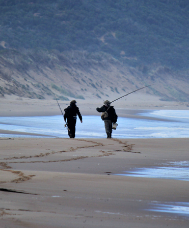 two explorers walking at the beach